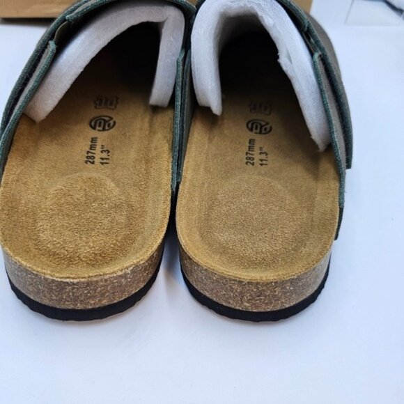Suede Leather Clogs Men 10.5 / Women 12 Army Green Cork Footbed Comfort - Picture 9 of 9